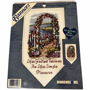 DIMENSIONS SIMPLE PLEASURES BANNER W/ WIRE HANGER CROSS STITCH # 72506 NWT